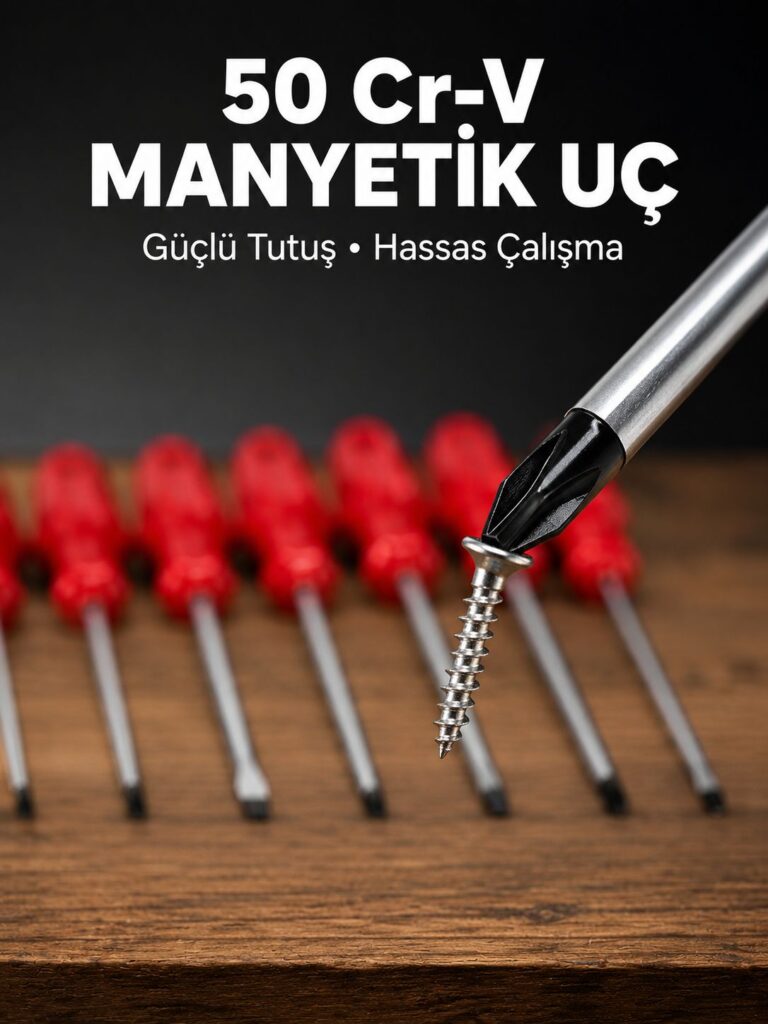 7'li Düz ve Yıldız Tornavida Seti Çelik Manyetik Uçlu