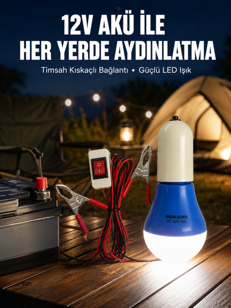 12V LED Ampul Timsah Kıskaçlı Taşınabilir Aydınlatma