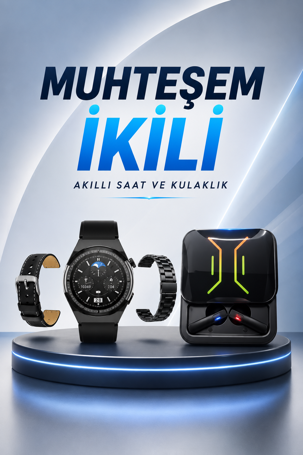 Dijital Göstergeli Bluetooth Kulaklık ve Bildirim Görebilen Akıllı Saat Alarm ve Titreşim