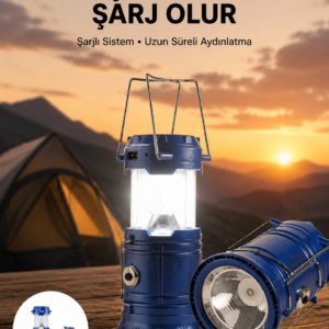 Kamp Feneri Şarj Edilebilir Güneş Enerjili Işıldak USB Şarjlı