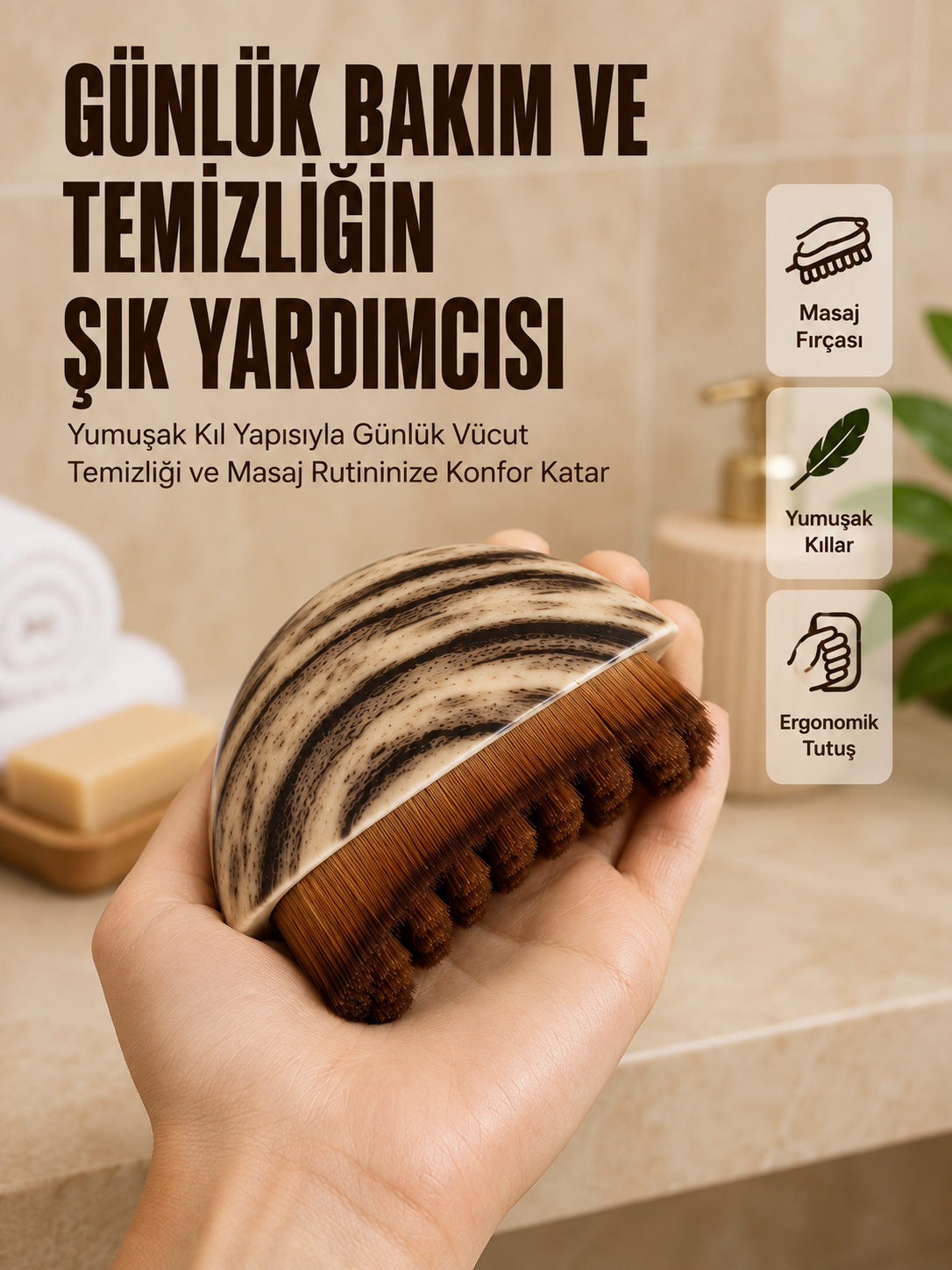 Banyo Masaj Fırçası Yumuşak Kıllı Ergonomik Vücut Temizleme Fırçası