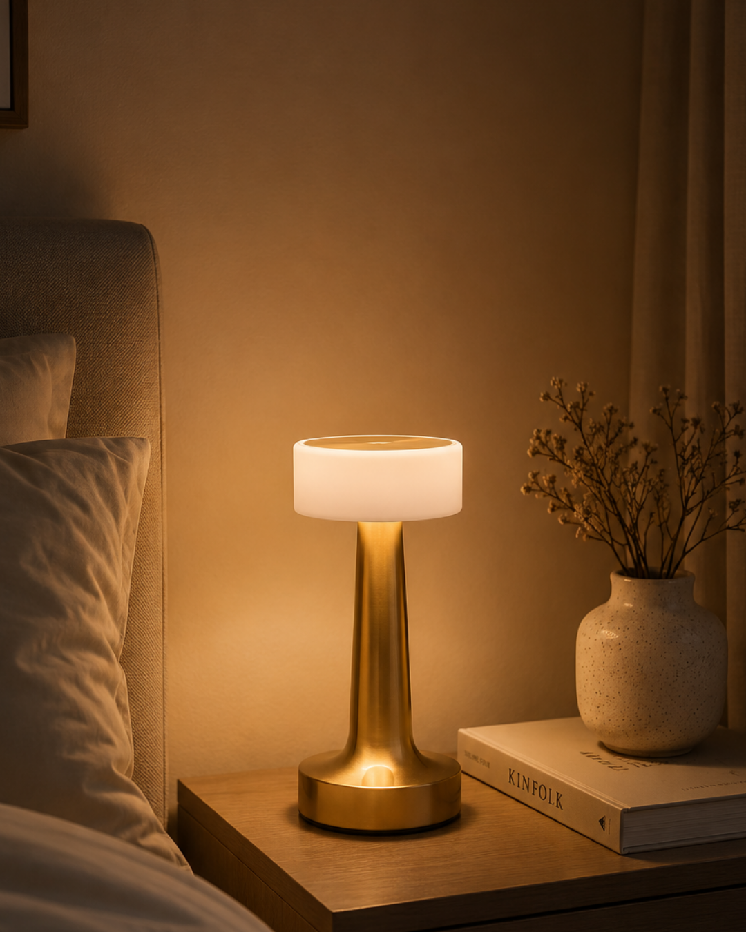 Gold Kare LED Masa Lambası Şarjlı Dimmer Kontrollü Dekoratif Işık