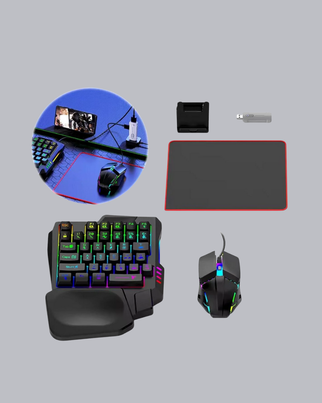 Android Uyumlu Mobil Oyun Kiti 5in1 Klavye Mouse Dönüştürücü Gecikmesiz FPS Set