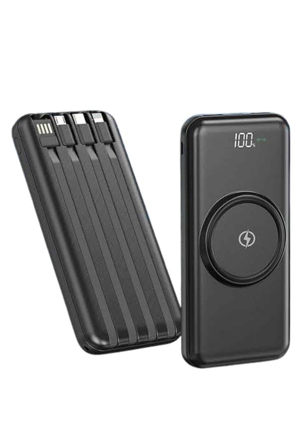 Kablosuz Çoklu Şarj Girişli 10.000 Mah Kablolu Powerbank Taşınabilir