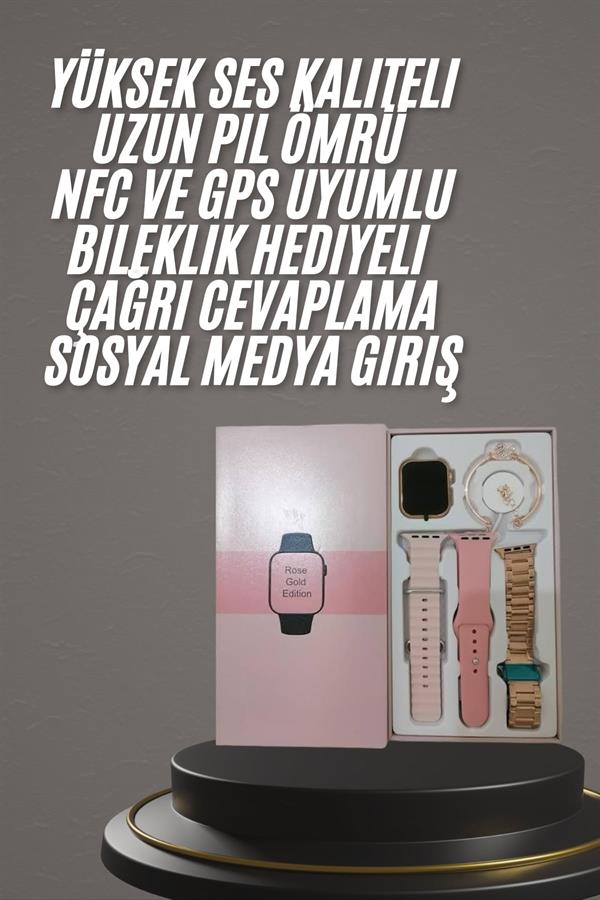 Yeni Nesil Kadın Akıllı Saat Rose Gold Android ve İos Uyumlu
