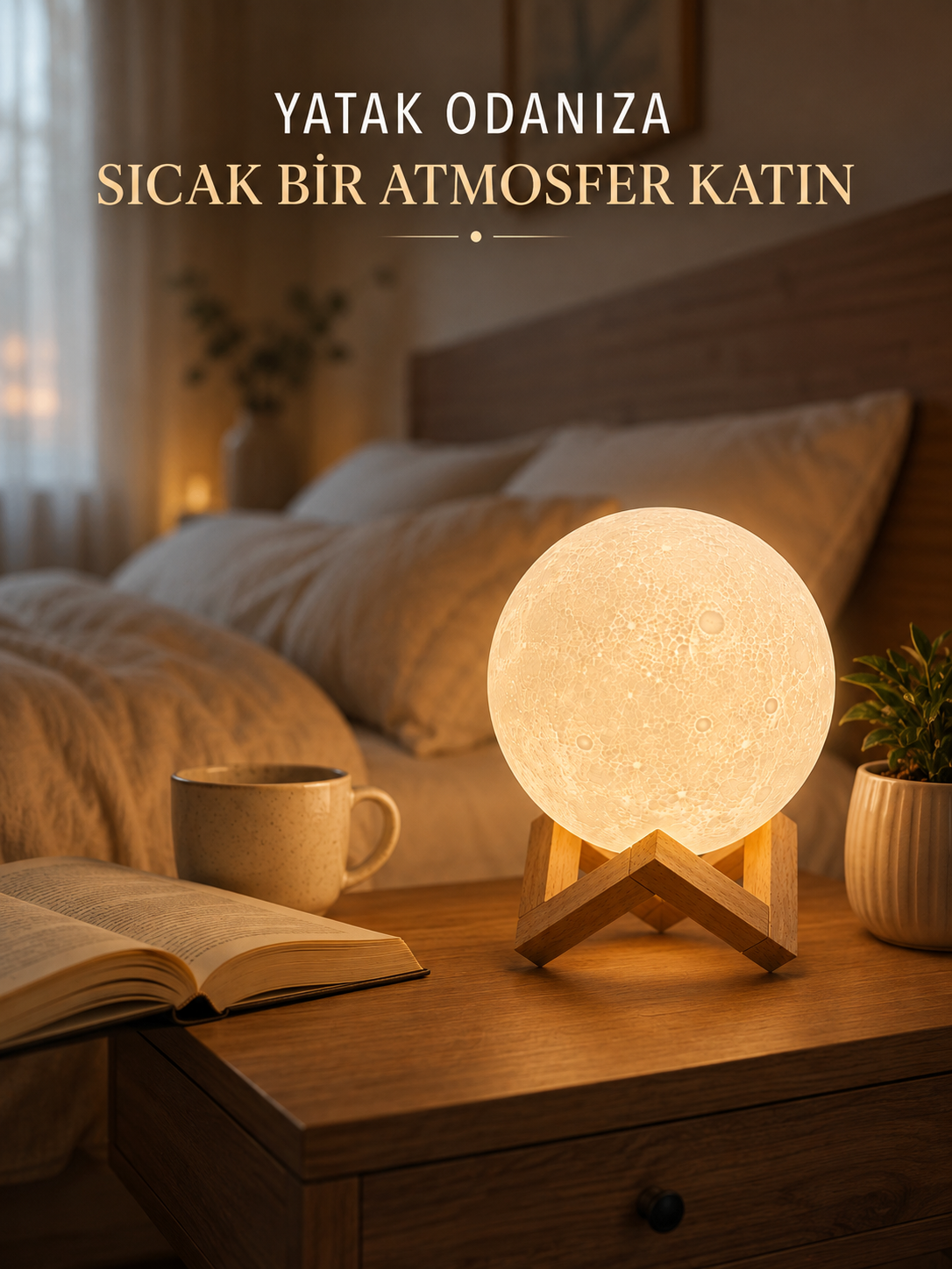 Dekoratif 3D Ay Işığı Masa Lambası Hediyelik Atmosfer Aydınlatması