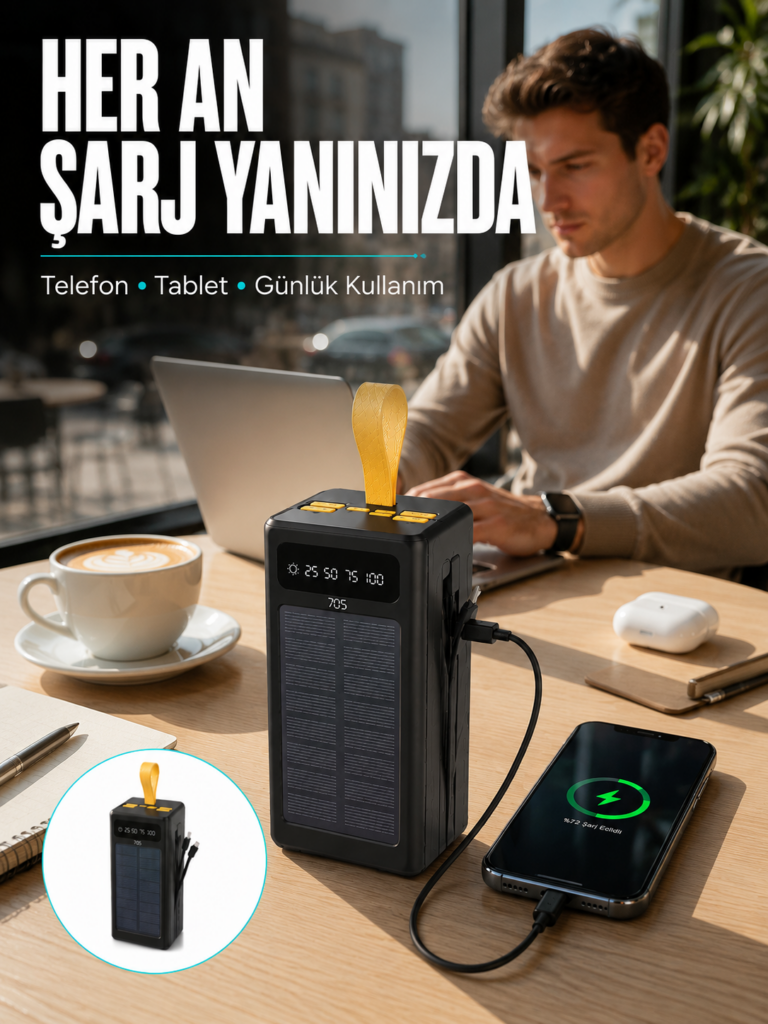 Kamp ve Outdoor Kullanıma Uygun Güneş Panelli Powerbank Yeni Nesil
