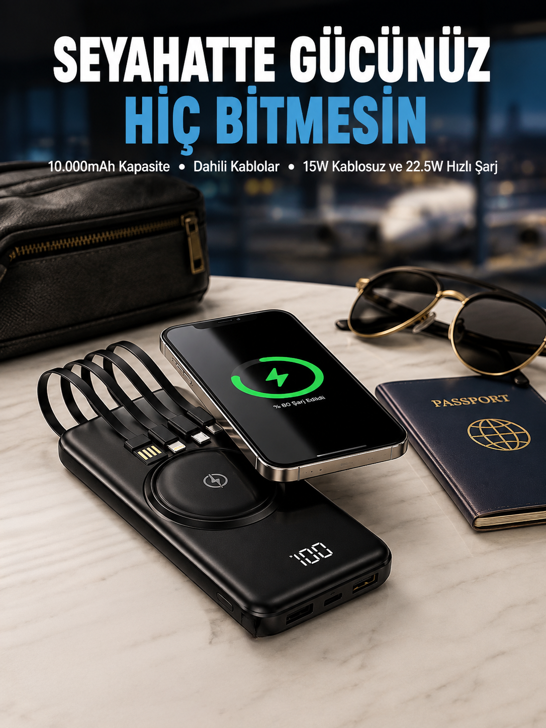Kompakt Tasarım, Güçlü Performans – 10000mAh Kablosuz Powerbank