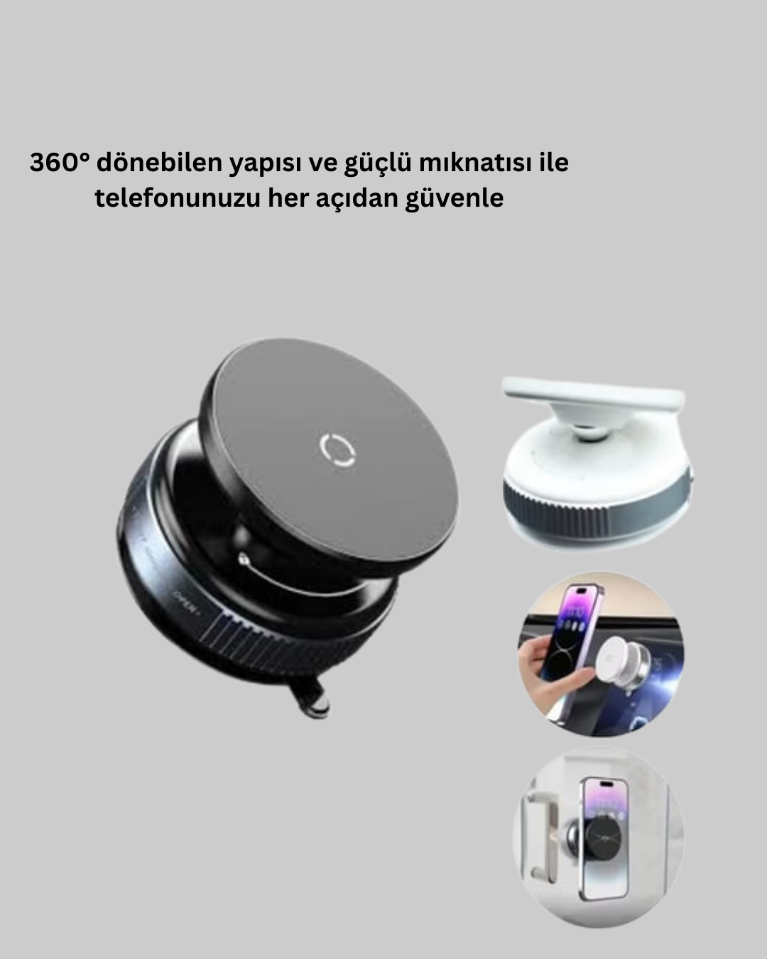 Evrensel Manyetik Araç Telefon Tutucu 360° Döner Başlık