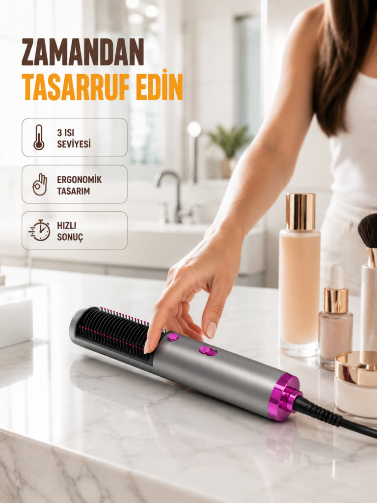 Saç Düzleştirme ve Hacimlendirme Fonksiyonlu Fırça