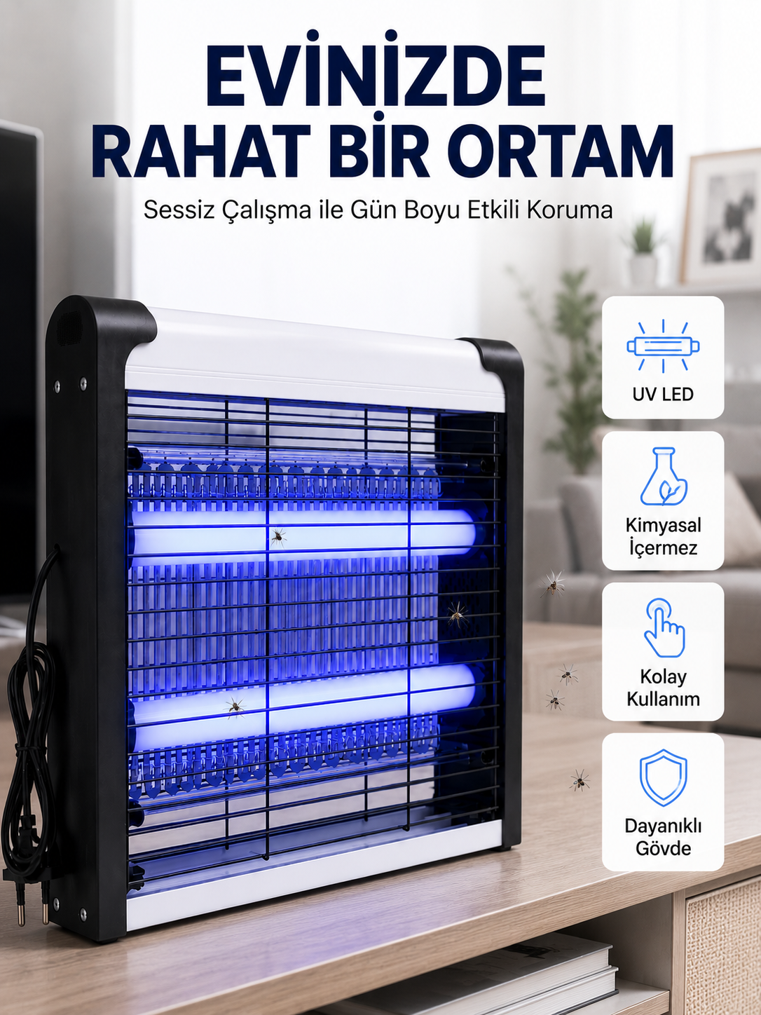 Ev, Ofis ve İş Yerleri İçin Sessiz UV LED Sinek Yakalama Cihazı