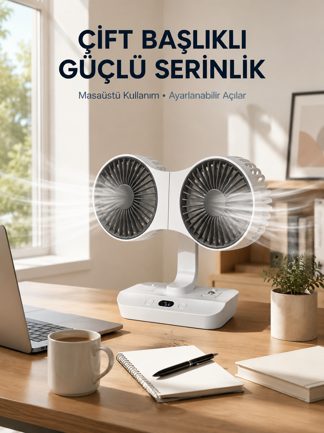 Duvara Monte Edilebilen Çift Başlıklı Sessiz Masa Fanı