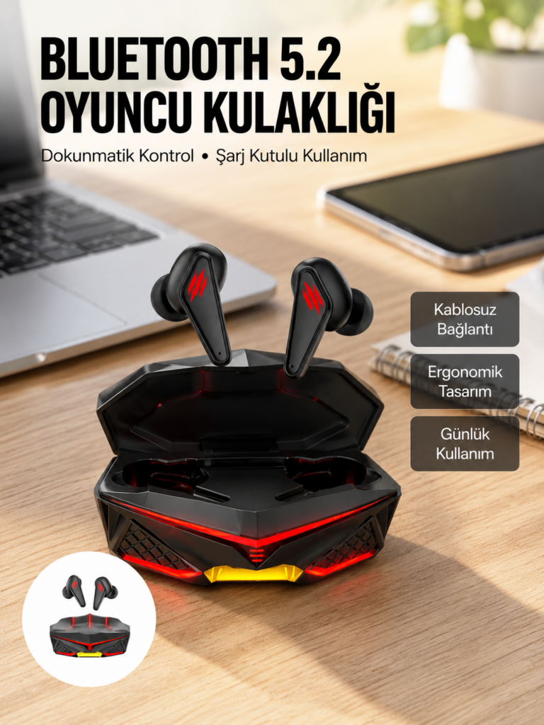 Profesyonel TWS Işıklı Kablosuz Bluetooth Kulaklık Oyuncu Kulaklığı Yeni Nesil