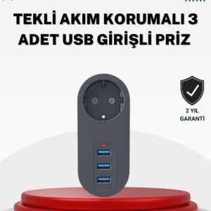 Akım Korumalı USB’li Priz – Güçlü 2500W, Isı ve Çocuk Koruması