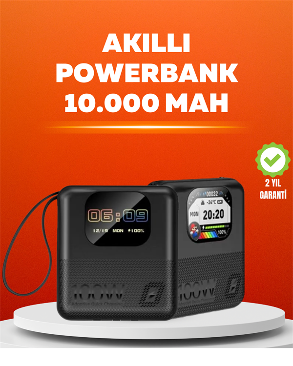 Dokunmatik Ekranlı 10.000 mAh Powerbank Saat Hoparlör Cihaz