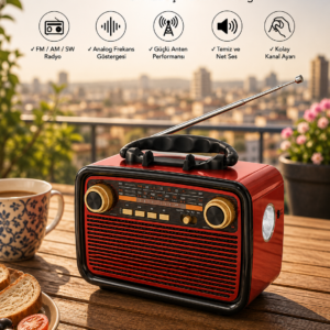 Müzik Kutusu Bluetooth Bağlantılı El Fenerli Nostaljik Tasarım Radyo