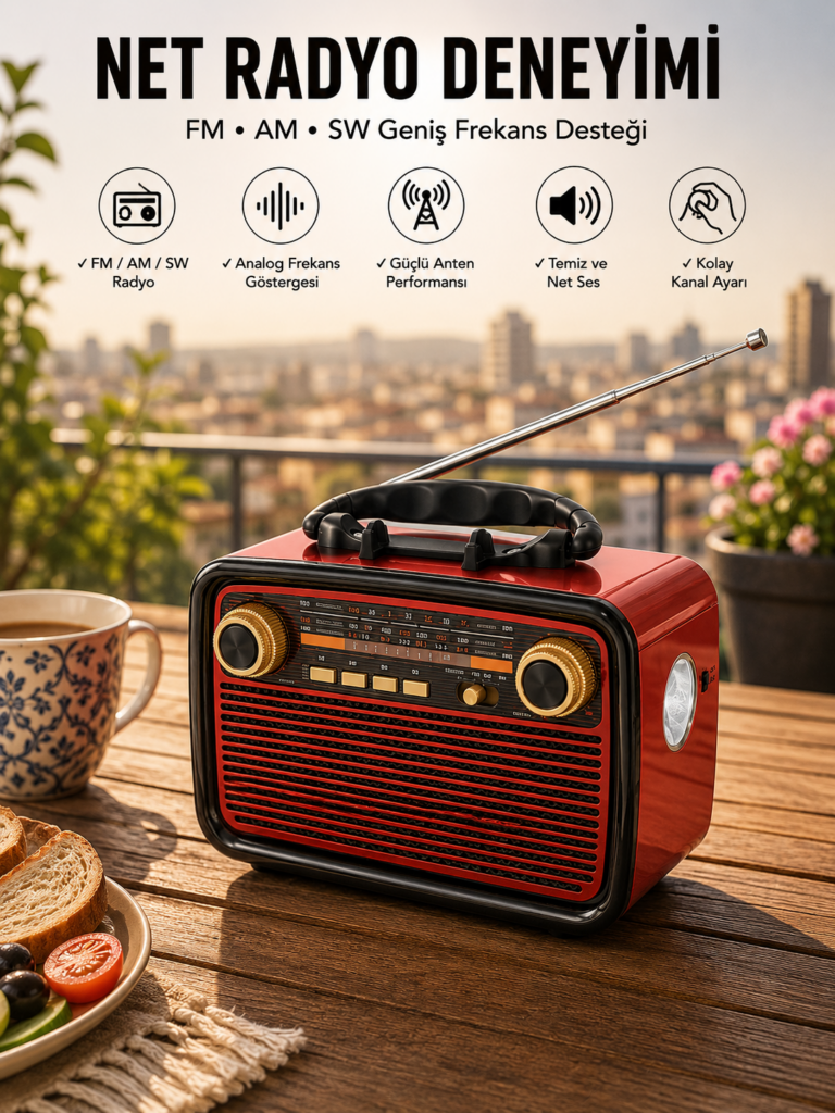 Müzik Kutusu Bluetooth Bağlantılı El Fenerli Nostaljik Tasarım Radyo