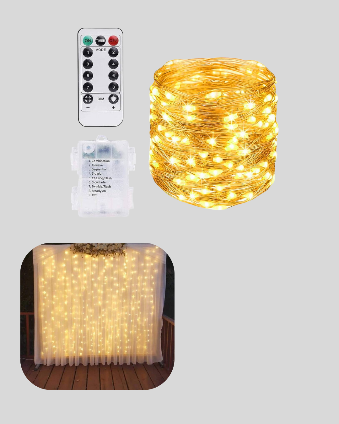 Dekoratif Perde Peri Led Günışığı Renk 8 Fonksiyonlu Işık Yeni Nesil