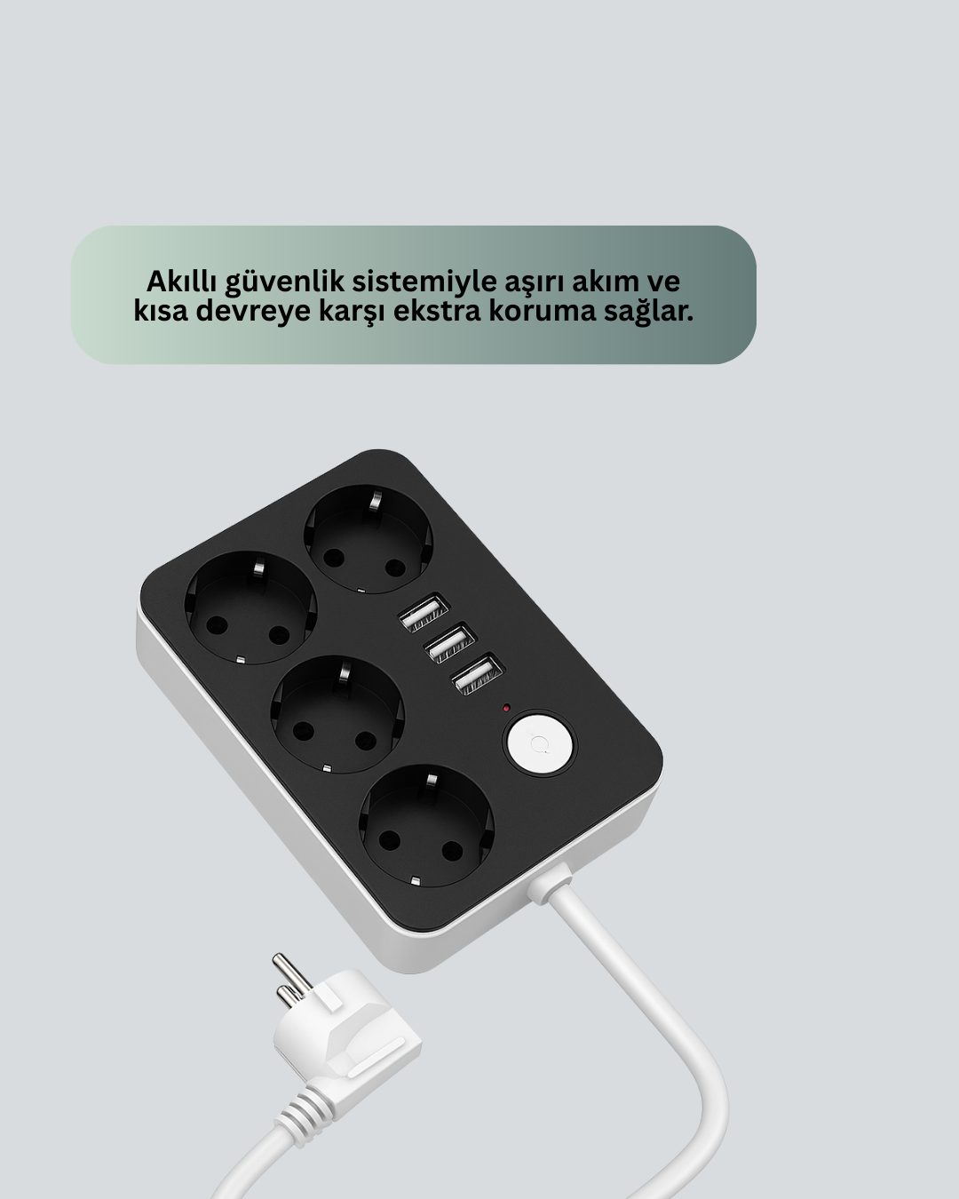 3 USB Çıkışlı 4’lü Akıllı Priz 2500W 2 Metre Kablo