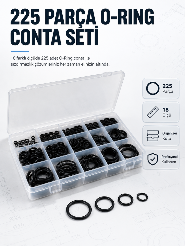 225 PCS O-Ring Conta Seti Profesyonel Tamir, Bakım ve Sızdırmazlık Çözümü