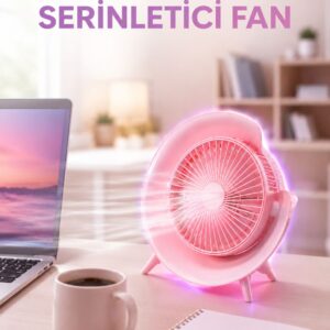 RGB Işıklı 3 Kademeli USB Şarjlı Masaüstü Vantilatör