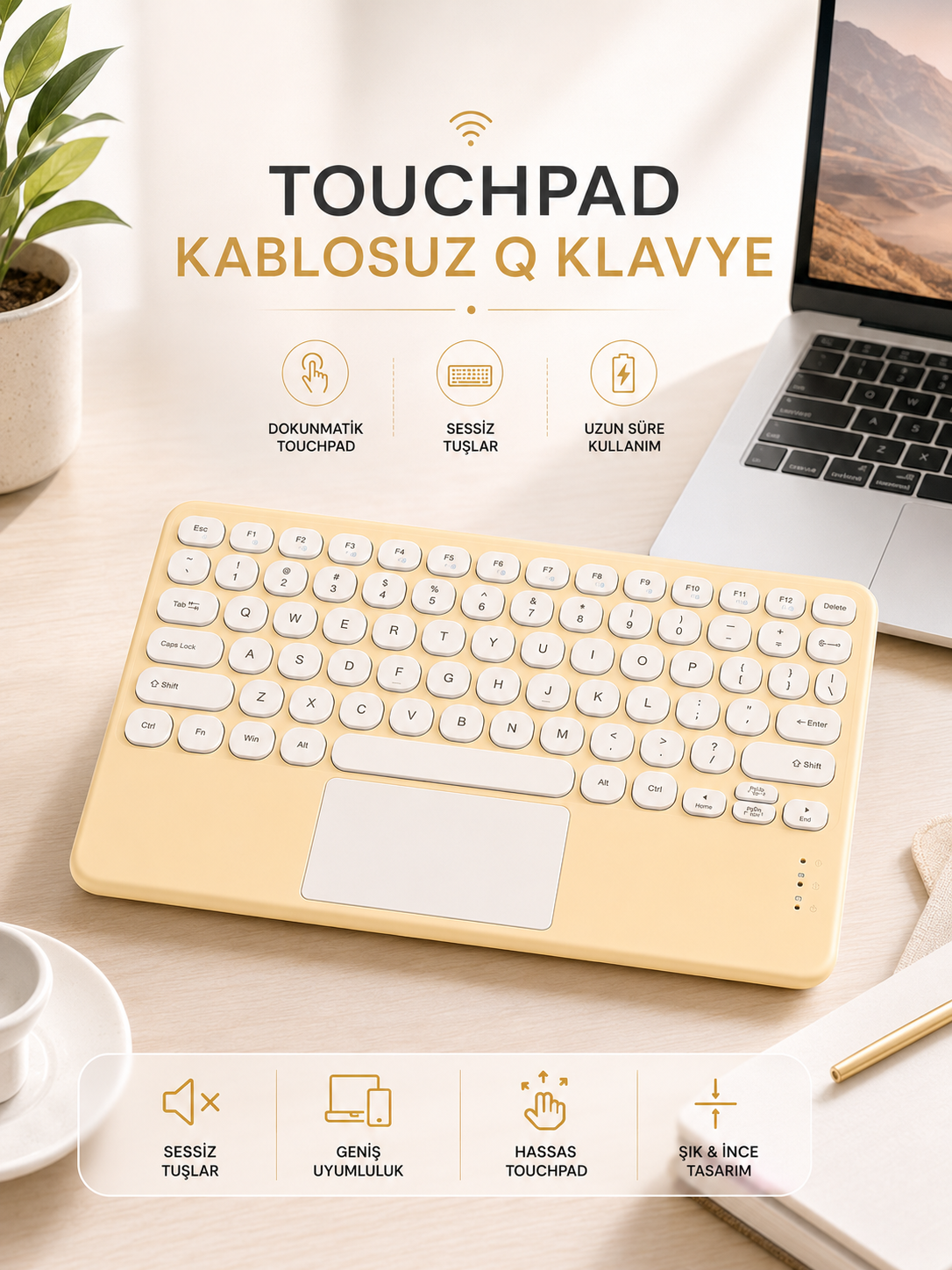 Android ve İOS Uyumlu Bluetooth Klavye Touchpad Slim Kablosuz Wifi Q Klavye