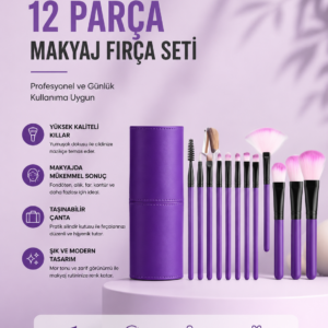 12'li Makyaj Fırça Seti Yumuşak Kıllı Profesyonel Kullanıma Uygun