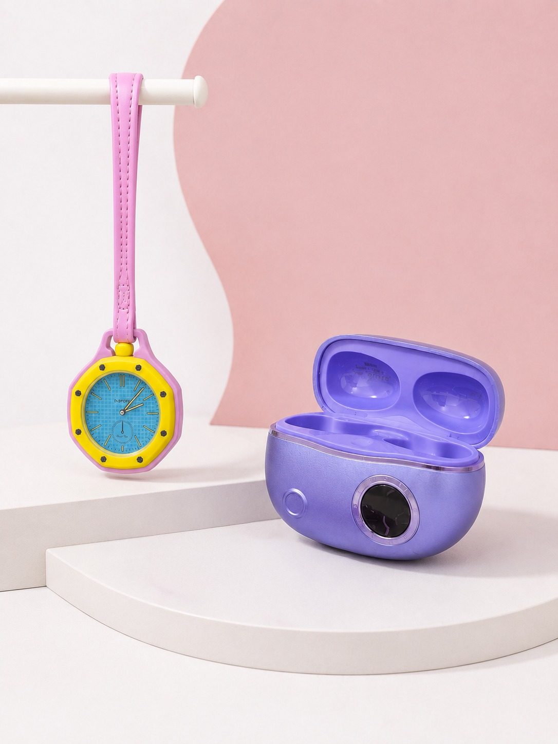 Şarj Kutulu Kablosuz Kulaklık ve Pembe Çanta Charm Analog Saat Seti Müzik ve Aksesuar Bir Arada