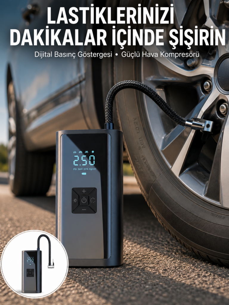 12V Uyumlu Çok İşlevli Akıllı Araç Lastik Pompası Yeni Nesil