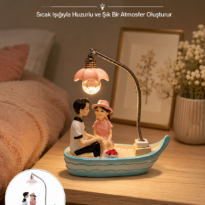 Romantik Sandal Üzerinde Çift Figürü LED Gece Lambası Masa Dekoru Yeni Nesil