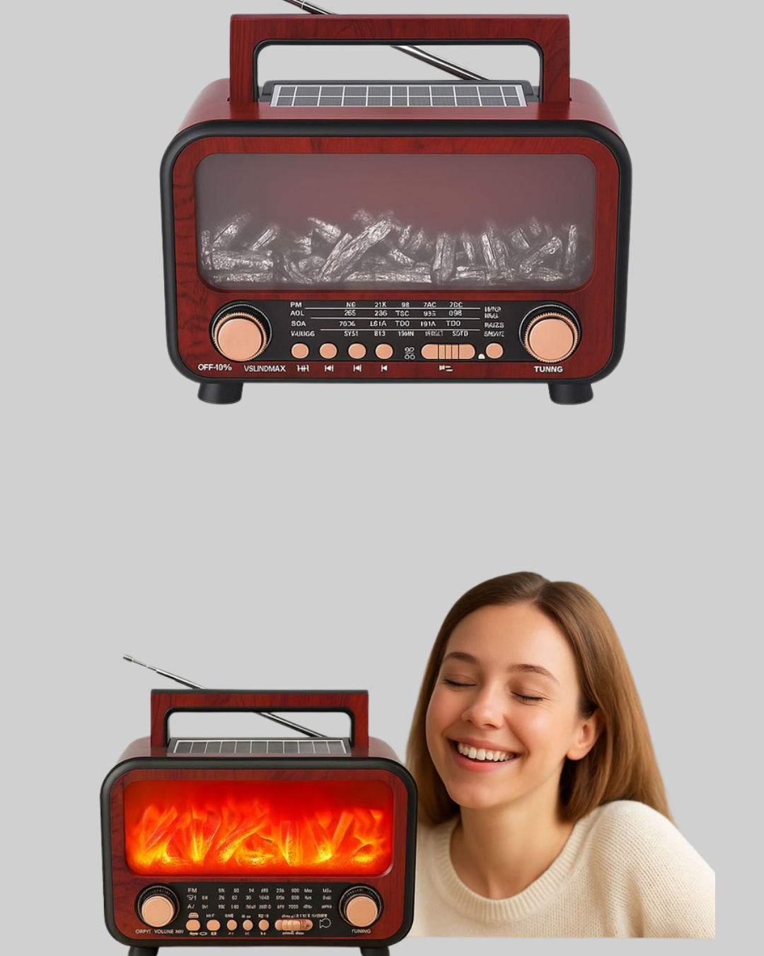 Solar Panelli Alev Işıklı Bluetooth Hoparlör – Çoklu Giriş, Uzun Pil Ömrü