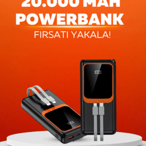 20.000 mAh Powerbank – 22.5W Hızlı Şarj, Çok Kablolu, Dijital Göstergeli