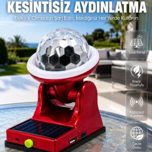 Şarjlı RGB Projektör Lamba Güneş Enerjili Çok Fonksiyonlu Disco Işık Lambası