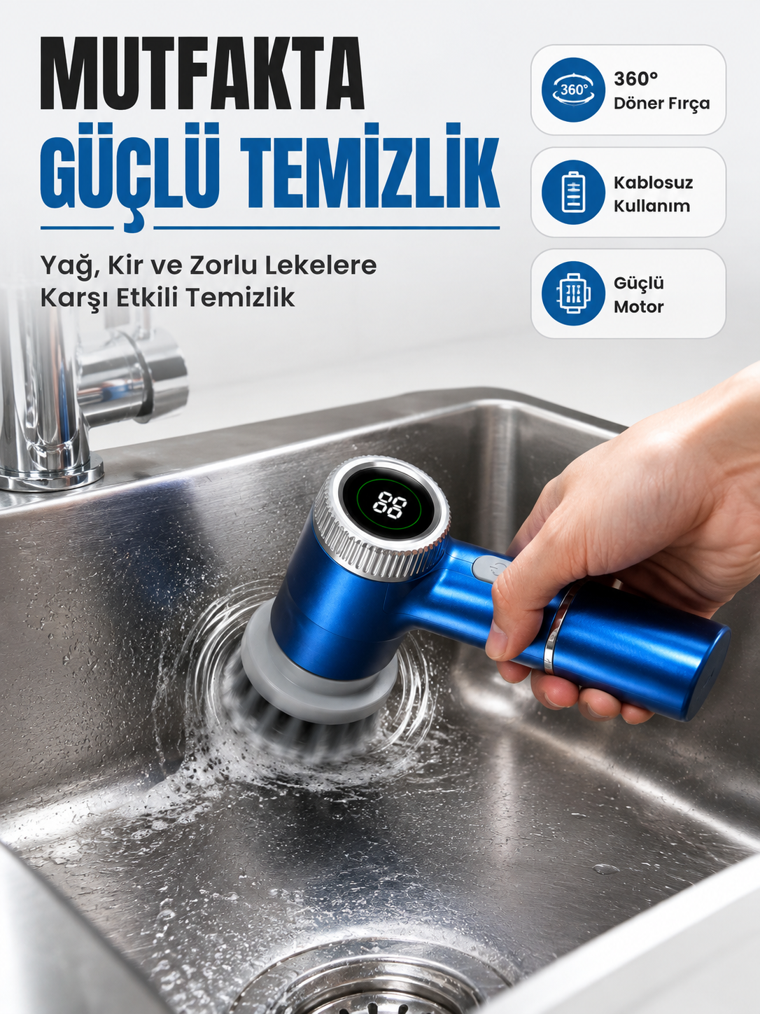Dijital Göstergeli Şarjlı Temizlik Fırçası ile Konforlu Kullanım Deneyimi