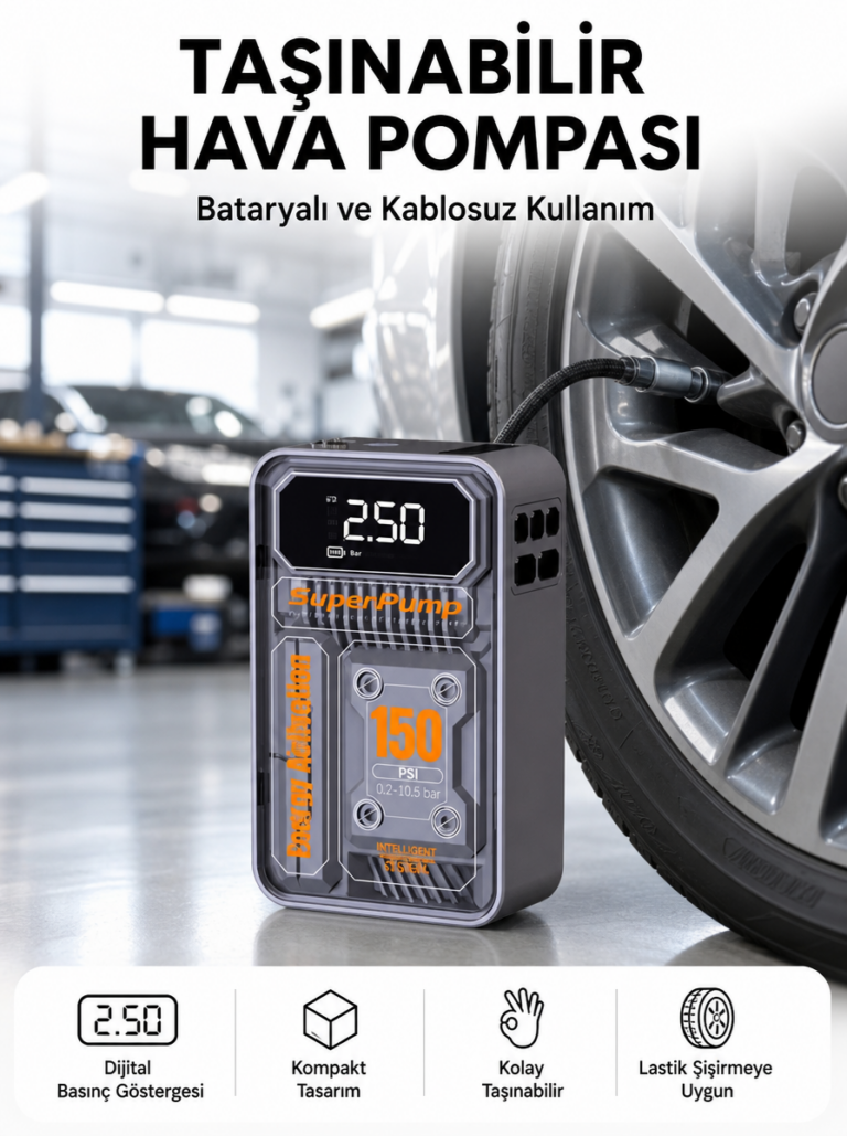 6000mAh Bataryalı LED Ekranlı Akıllı Hava Kompresörü