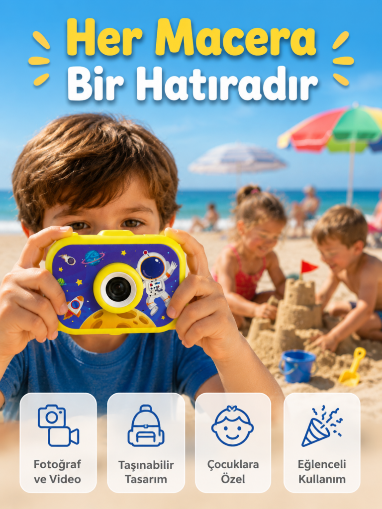 Çocuk Fotoğraf Makinesi HD Video Kayıt Özellikli 2.0 İnç Ekranlı Type-C Şarjlı Dijital Kamera