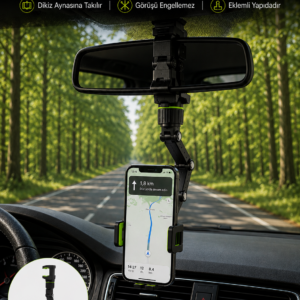 Araç İçi Dikiz Aynası Telefon Tutucu 360° Dönebilen Katlanabilir