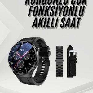 Amoled Ekran Metal Deri Silikon Kordonlu Uyku ve Sağlık Takibi