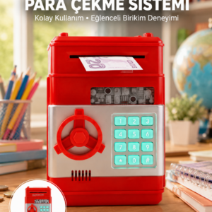 Kırmızı Şifreli ATM Kasa Para Yutan Kumbara