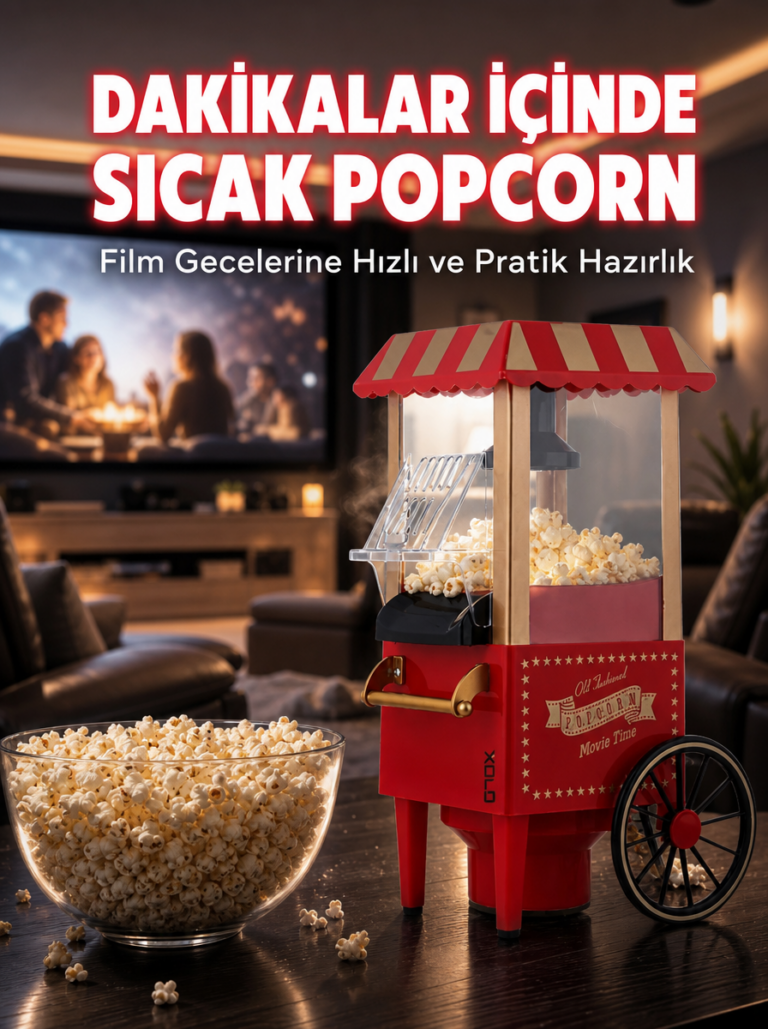 5 Dakikada Popcorn Hazırlayan Yağsız Patlatma Makinesi
