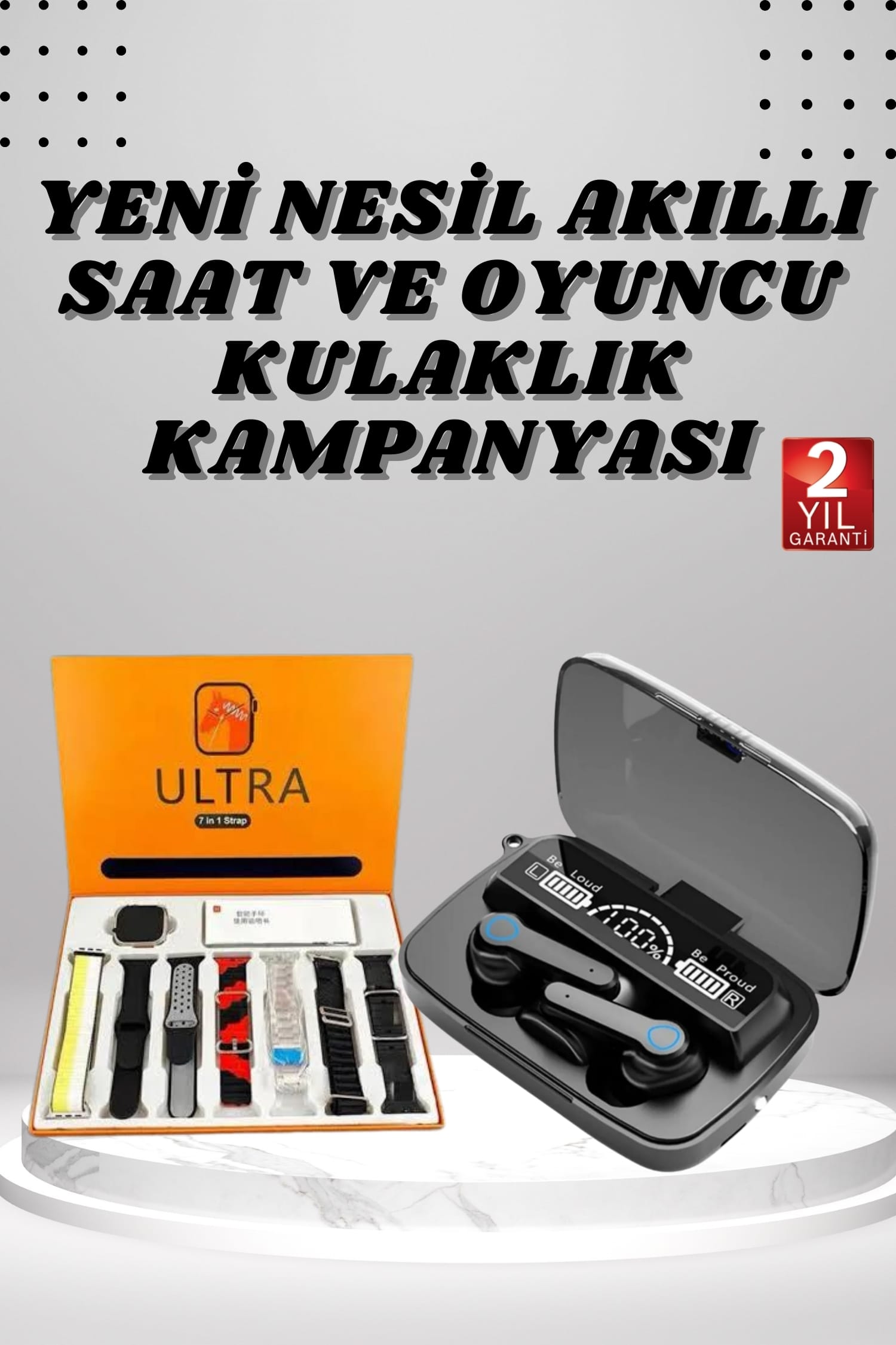 Amoled Ekranlı 7 Kordonlu Yeni Nesil Akıllı Saat ve Dijital Göstergeli Powerbank Kulaklık