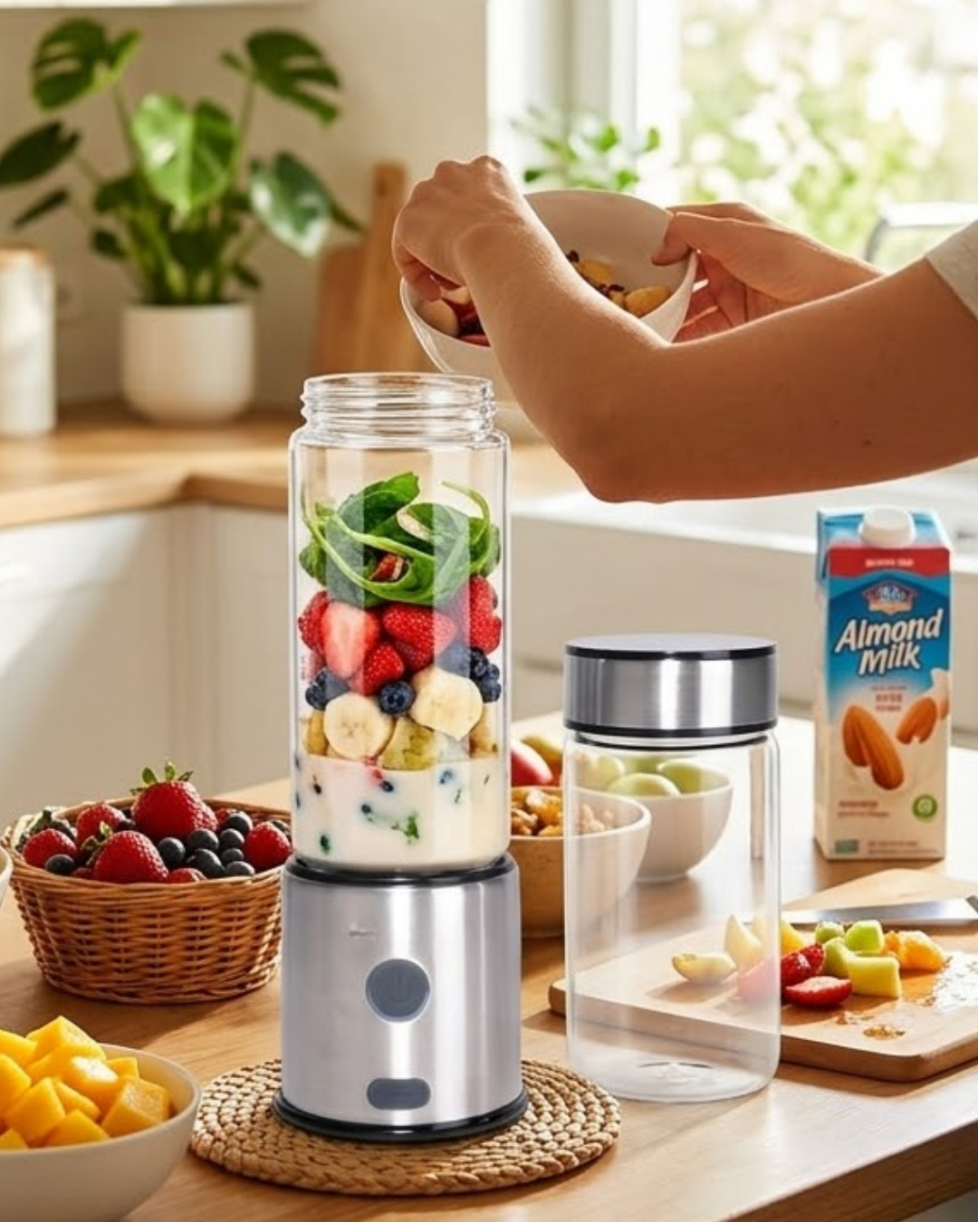 Taşınabilir Cam Blender 450 ml 350 ml Çift Hazneli Smoothie Blender