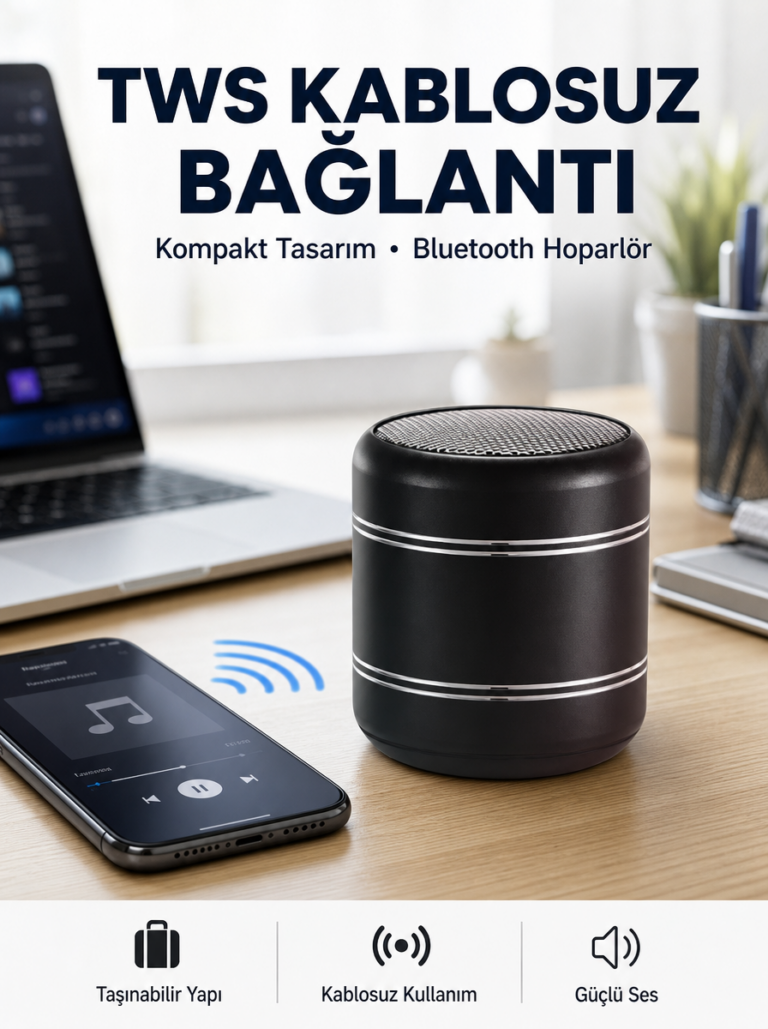 Taşınabilir Silindir Tasarım Bluetooth 5.0 Hoparlör Yüksek Bas Performanslı Yeni Nesil