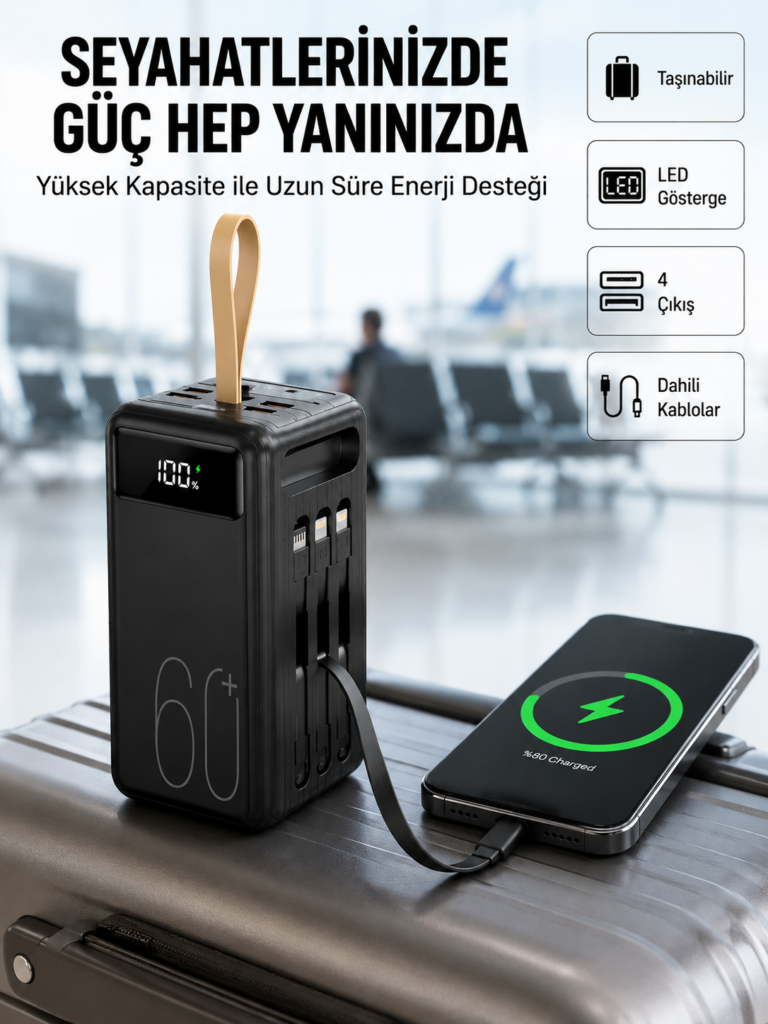 Tüm Cihazlara Uyumlu Çoklu Çıkışlı Powerbank Yeni Nesil