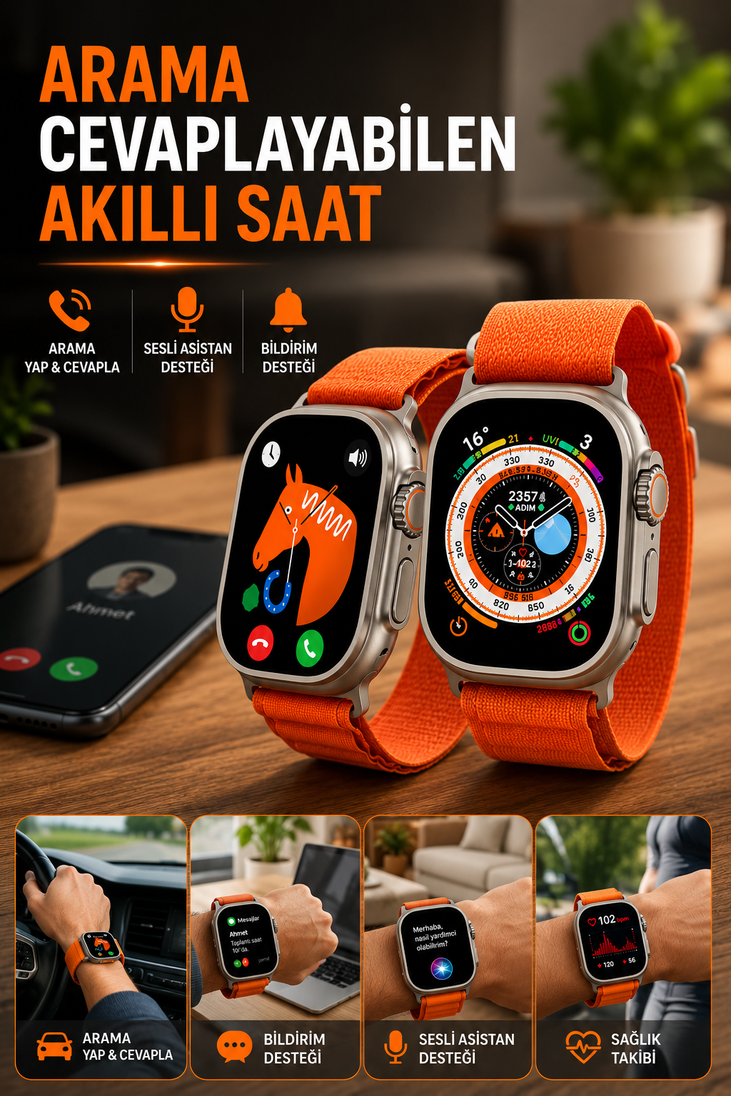 Uyku ve Nabız Takipli, Wireless Şarjlı Akıllı Saat Android ve iOS Uyumlu
