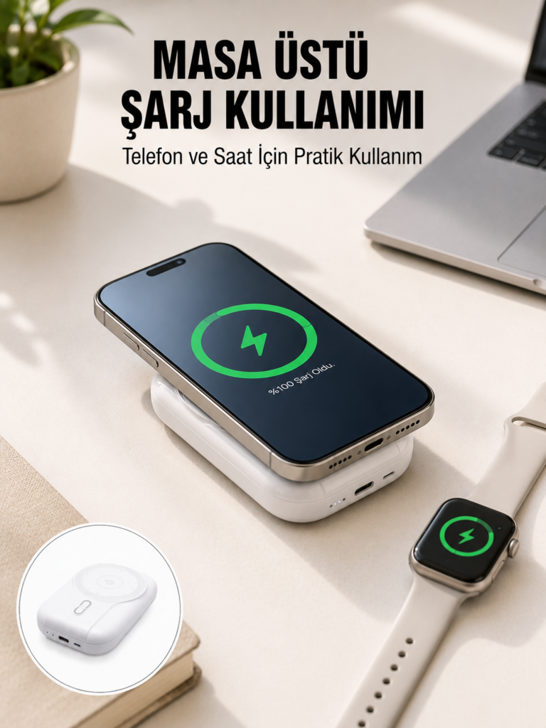 Akıllı Saat ve Telefon Uyumlu 4’ü 1 Arada Powerbank 10000 mAh Yeni Nesil