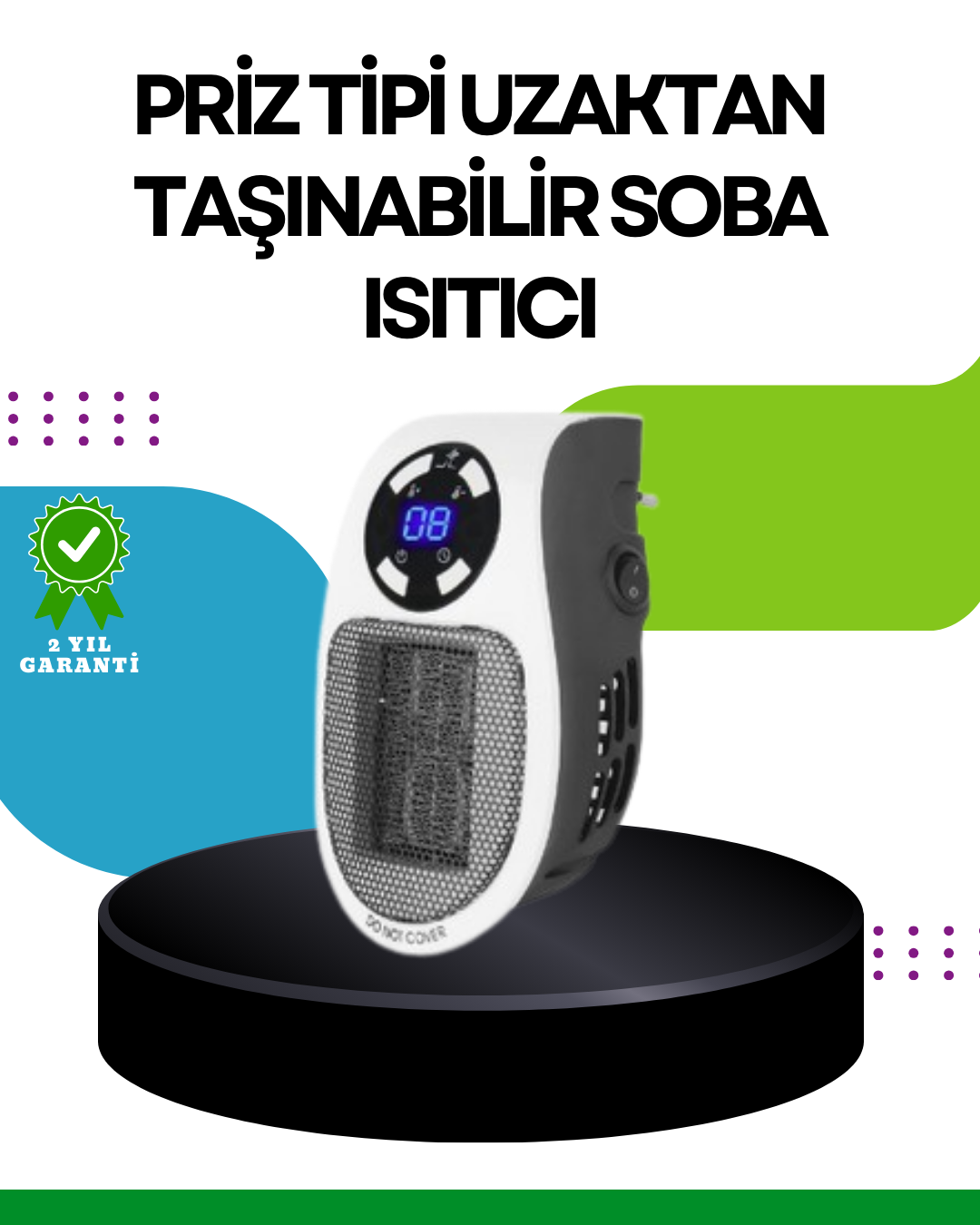 LED Ekranlı Ayarlanabilir Sıcaklık Mini Priz Isıtıcı Sessiz