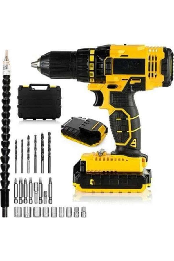 Matkap Seti 24 Parça Çift Bataryalı Darbeli Led Işıklı Vidalama