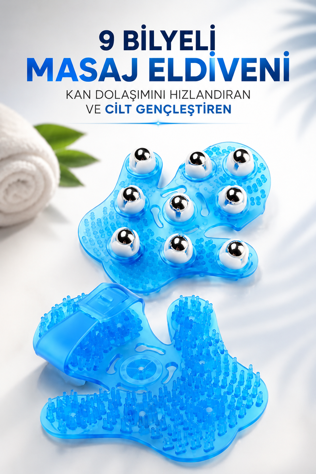 9 BİLYELİ MASAJ ELDİVENİ KAN DOLAŞIMINI HIZLANDIRAN VE CİLT GENÇLEŞTİREN