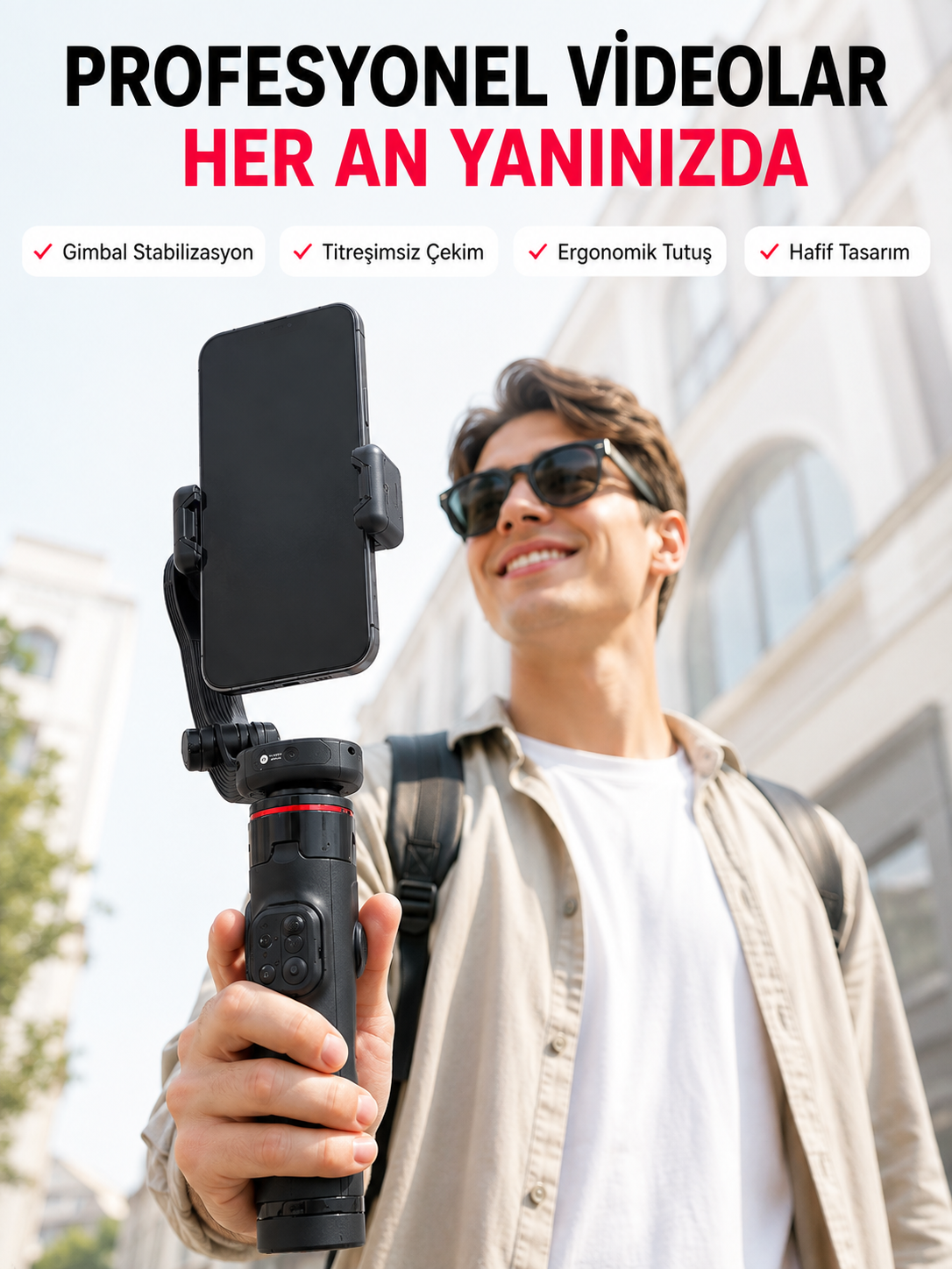 Akıllı Takipli Gimbal Selfie Stick Profesyonel Video Çekim Stabilizatörü Uzayabilir Tripod Bluetooth Kumandalı